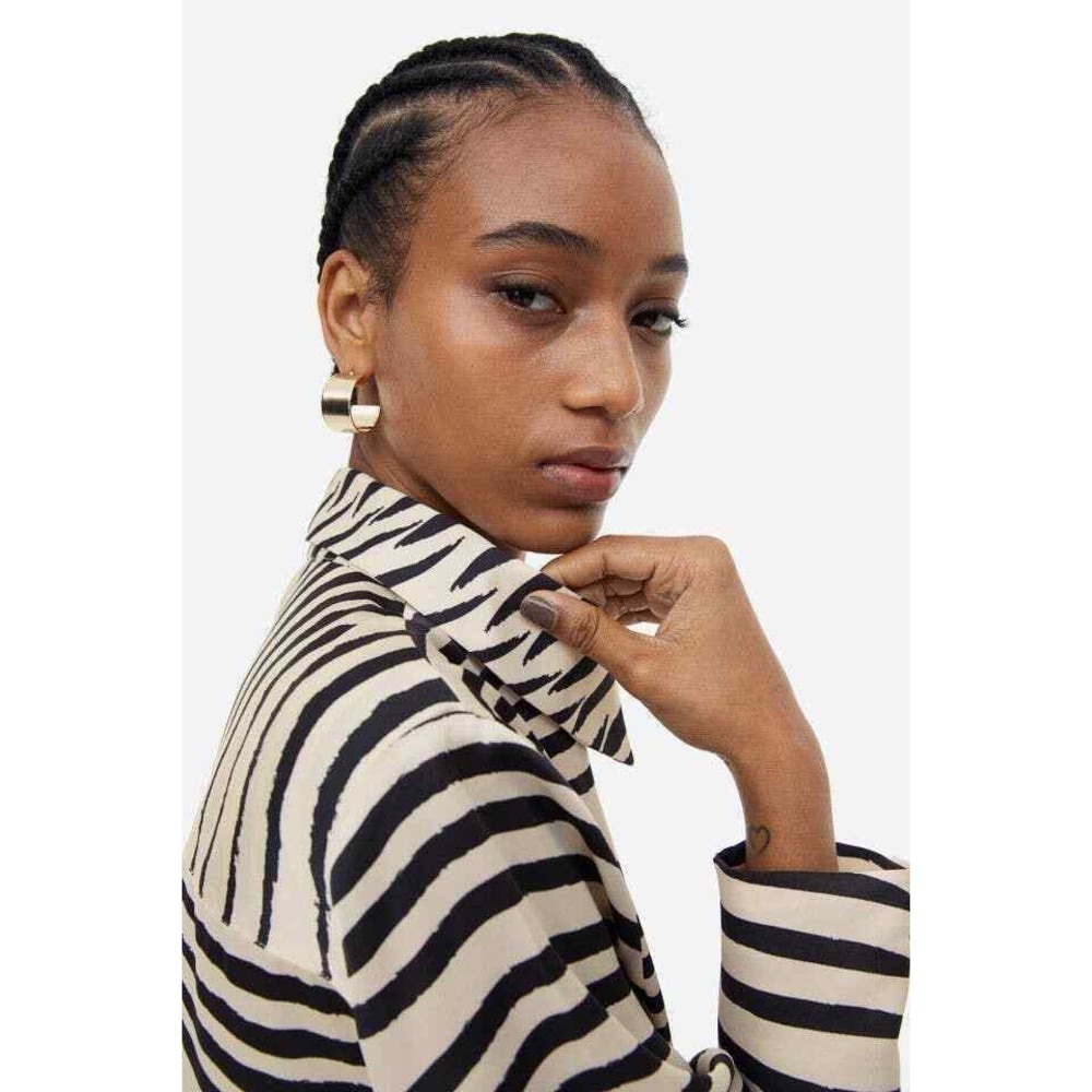 Black and White Zebra Print Long Sleeve Button Down Shirt - Picture 6 of 10